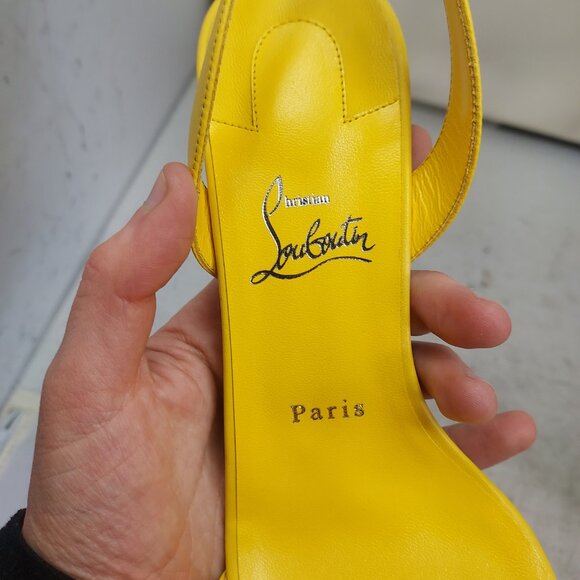 Christian Louboutin O Marylin Leather Yellow Strappy Heel Sandal - Picture 5 of 13